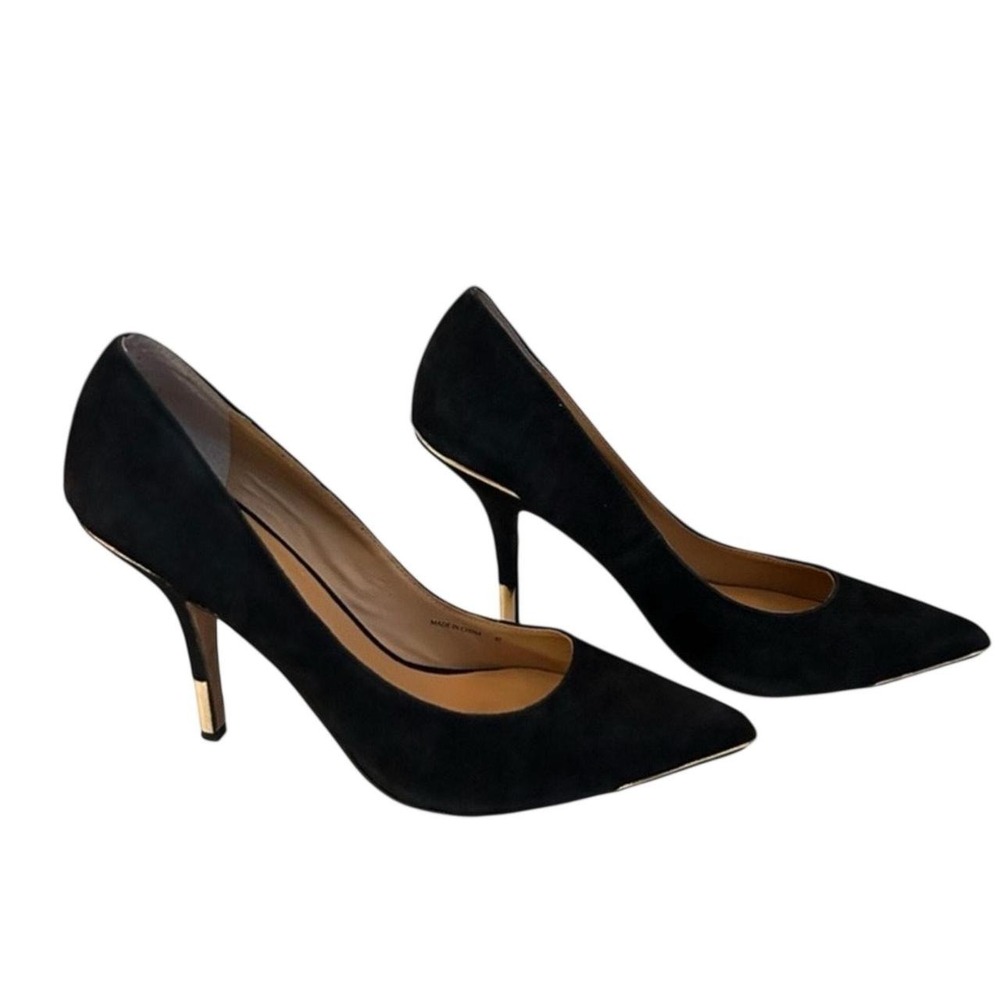 Dolce Vita Womens 8.5 Black Suede Gold Trim Pointed Toe Stiletto Pumps Heels